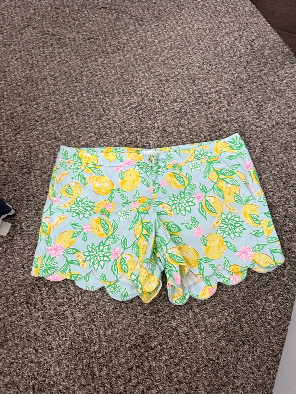 Lilly Pulitzer Mint Lemon & Floral Scalloped Hem Shorts